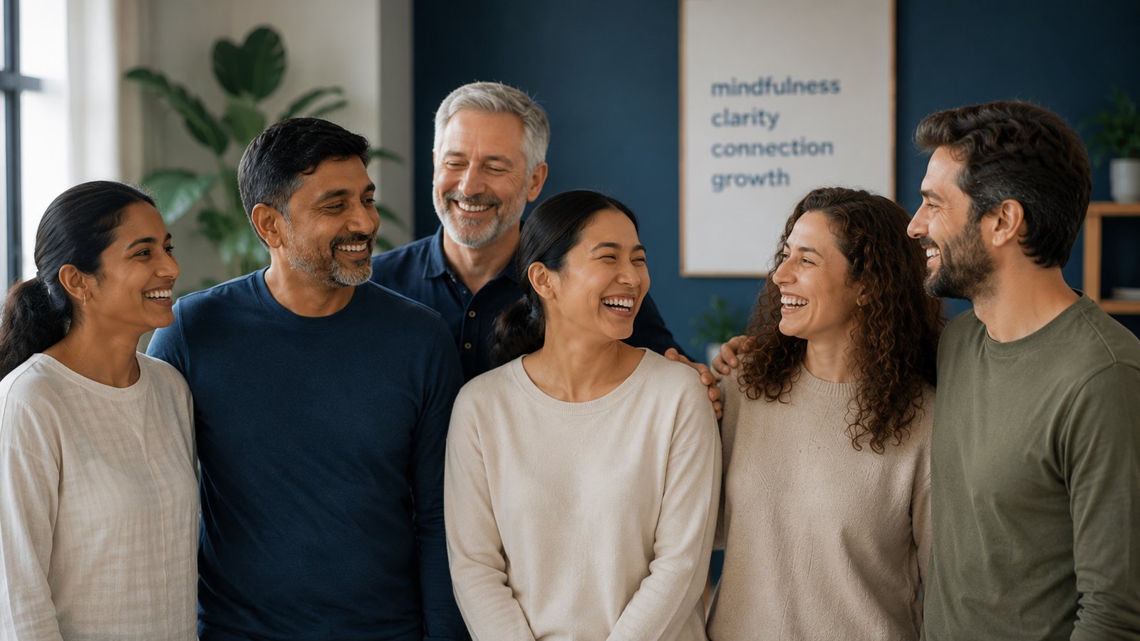 A group of program participants connecting after a session