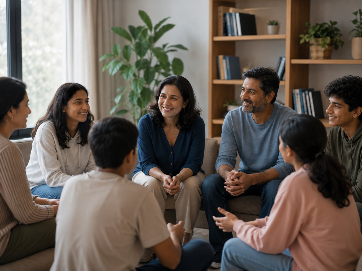 Group of teenagers and parents together in a workshop setting