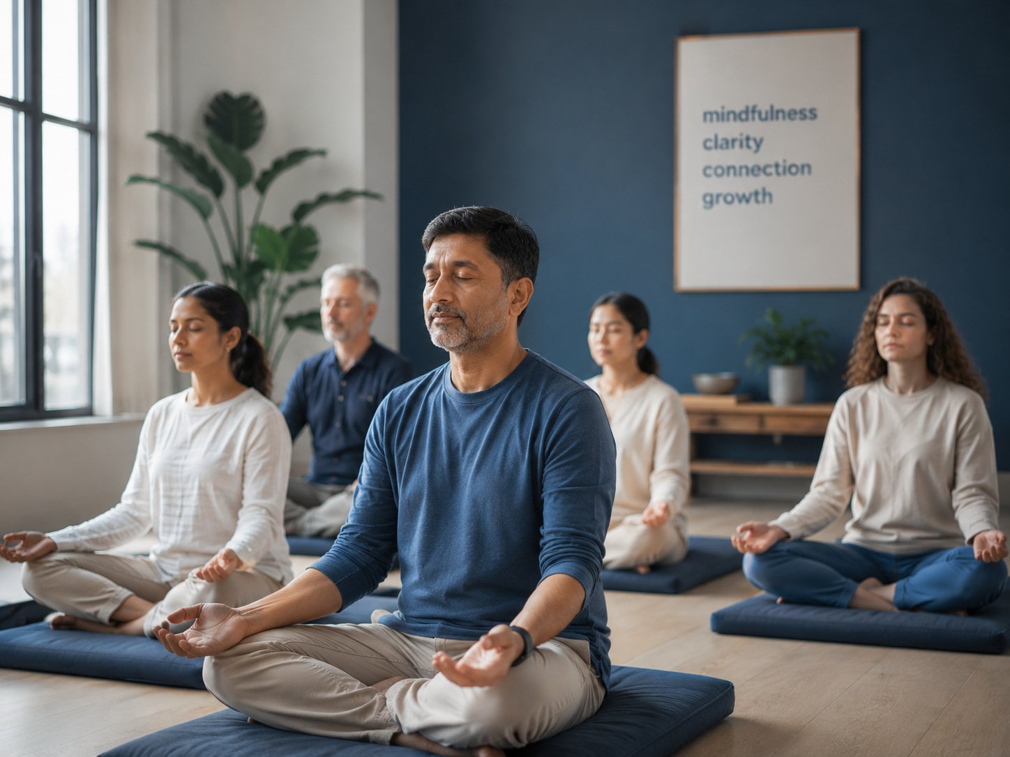 Adults engaged in a quiet reflective moment during the Consciousness Workshop